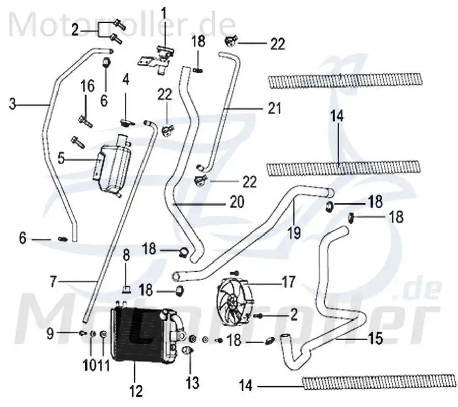Anschlusstück Kühlwasser Kreidler Insignio 125 2.0 750166 Auspuff Auspuffanschluss 125ccm-4Takt Scooter Qingqi Moped Ersatzteil Service Schneller Versand