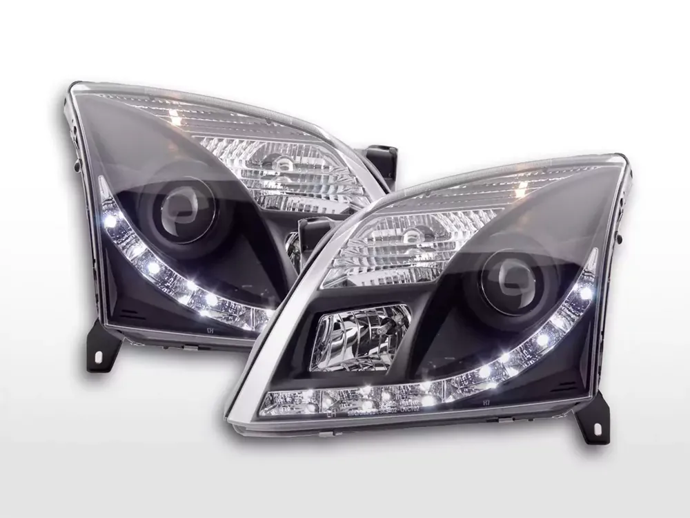Finale Aktion Scheinwerfer Set Daylight LED TFL-Optik passend für Opel Vectra C 02-05 schwarz für Rechtslenker