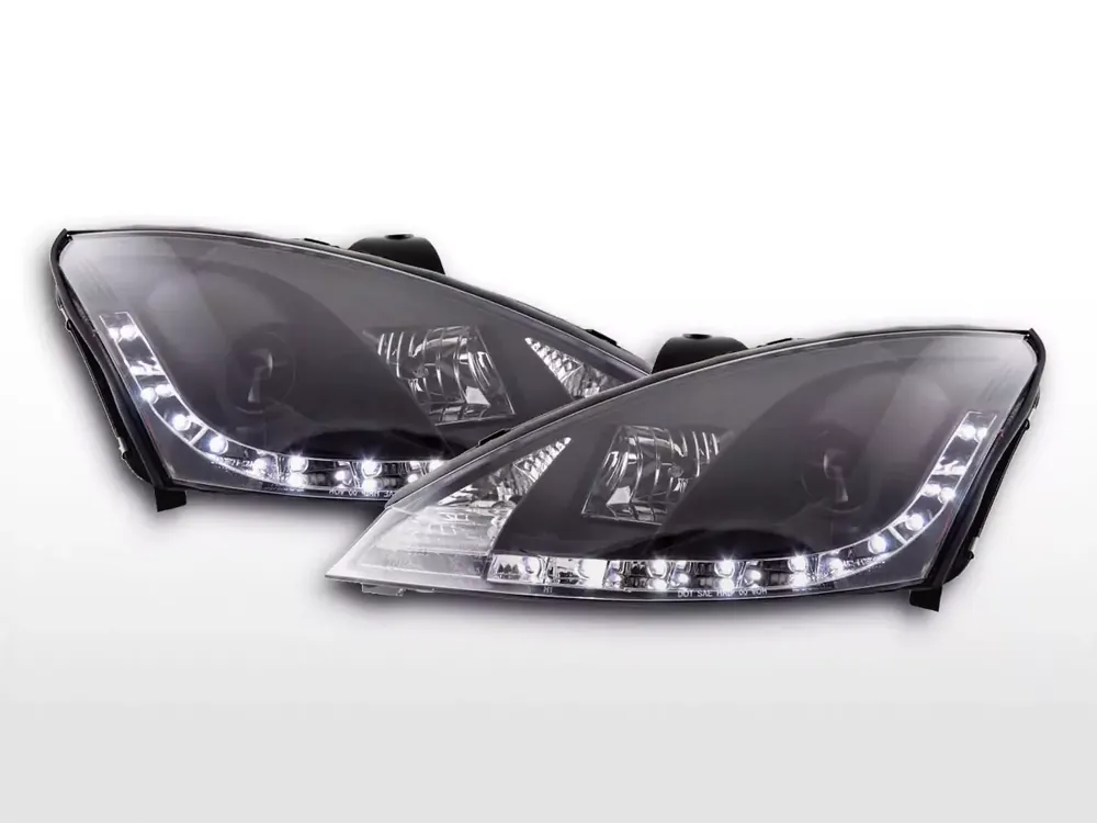 Neu Im Sortiment Scheinwerfer Set Daylight LED TFL-Optik passend für Ford Focus 1 (C170) 01-04 schwarz Rechtslenker