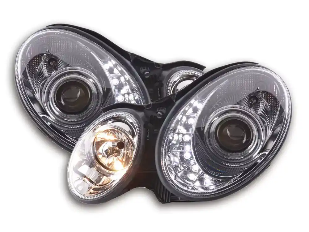 Sofort Bestellen Scheinwerfer Set Daylight LED TFL-Optik passend für Mercedes E-Klasse W211 02-06 chrom
