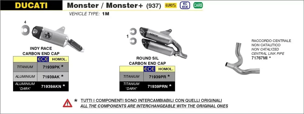 Markenprodukt Arrow Endschalldämpfer Rund Titan passend für Ducati Monster 937 21-24