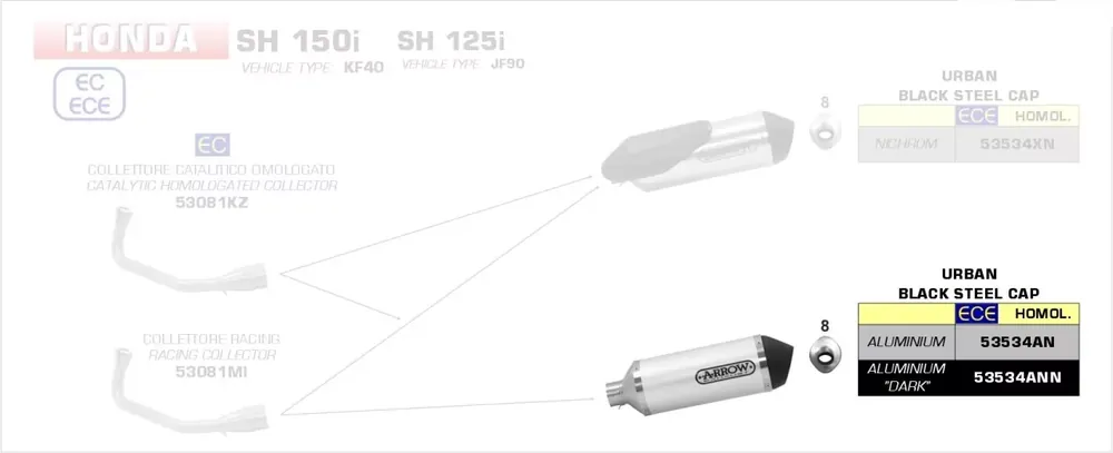 Highlight Arrow Urban Endschalldämpfer Aluminium Schwarz passend für Honda SH 125/150 i 20-