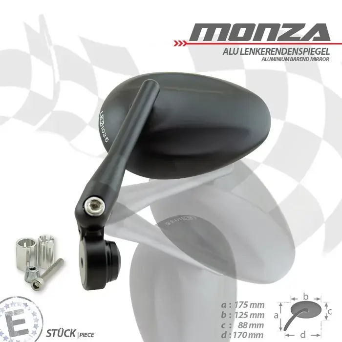 Lenkerendenspiegel "Monza" Alu schwarz E-geprüft Neue Ware