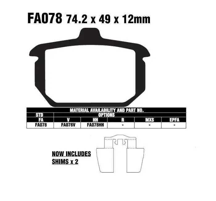 Begrenztes Angebot EBC-FA78 V Bremsbelag passend für Harley Davidson FXRS-SP 1340