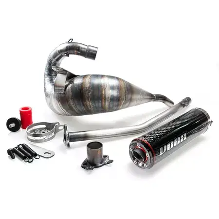 Zertifiziert Auspuff Voca Cross Carbone 80 - 90cc Ausgang oben Derbi Senda / DRD