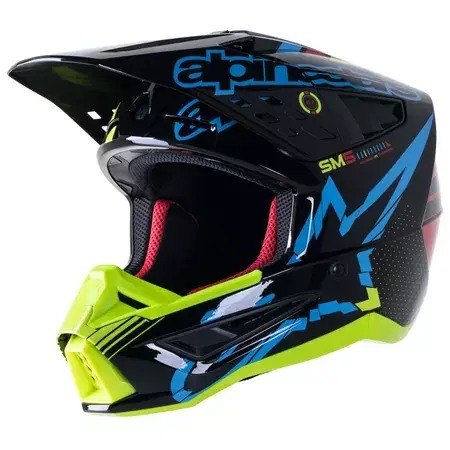 Neue Kollektion MX Helm Alpinestars SM5 Action schwarz/türkis/neon gelb